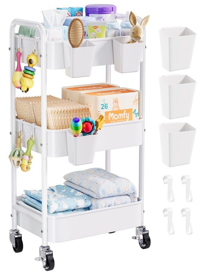 Aofure Diaper Cart Organizer with Wheels, Baby Girl Newborn Essentials Must Haves, 3 Tier Rolling Bedside Cart for Nursery Stuff, Baby Organizers and Storage Diaper Caddy Carts for Changing Table, White - Image 1